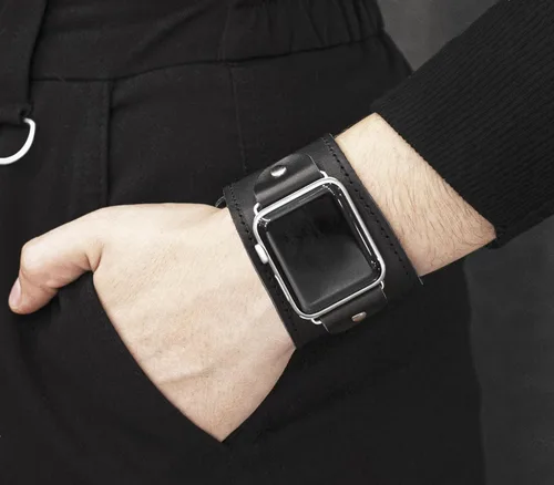 Miniatura 2 de Correa de cuero cosida ancha compatible con Apple Watch de 1.496 in 1.575 in 1.614 in 1.654 in 1.732 in 1.772 in 1.811 in 1.929 in, hecho a mano UA