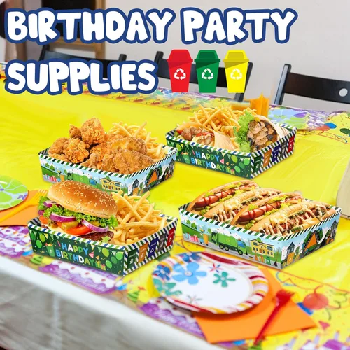Miniatura 6 de Mifoci 36 piezas de basura para camiones de basura, decoraciones de fiesta de cumpleaños, bandejas de papel de alimentos de 5 libras, bandeja