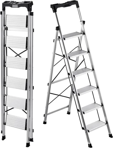 Miniatura 14 de VEVOR Escalera plegable de acero de 1 escalón de 330 libras de capacidad, altura ajustable, taburete antideslizante y resistente para adultos, niños