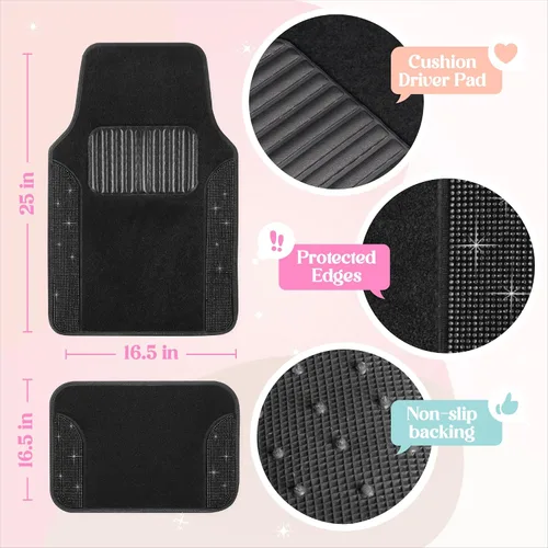 Miniatura 3 de Juego de alfombrillas de coche con diamantes brillantes Carbella de 4 piezas, alfombrillas de coche de imitación de diamantes con brillantes