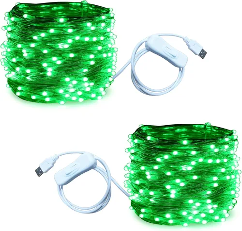 Miniatura 9 de RUICHEN Guirnalda de luces USB de 33 pies, 100 luces LED con interruptor de encendido/apagado (blanco cálido, paquete de 2)