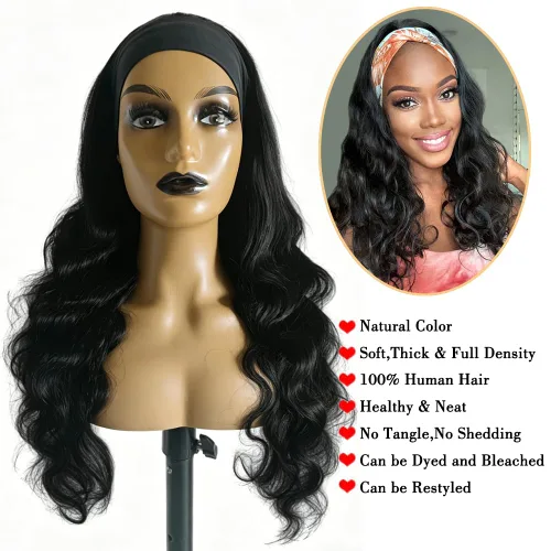 Miniatura 2 de Peluca de cabello humano brasileño ondulado con diadema, pelucas con diadema para mujeres negras, pelucas de cabello humano para llevar y llevar
