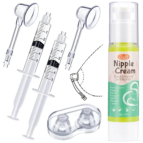 Kit de corrección de pezones invertidos con dispositivo de succión de niplette, chupones de pezones para presión y crema orgánica, corrector