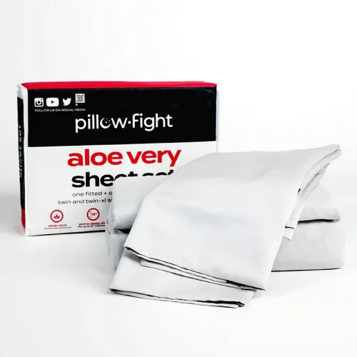 Pillow Fight - Enfriamiento, con infusión de aloe vera, sábanas bajeras de lino de 1000 hilos, sábana bajera tamaño King, juegos de sábanas y fundas