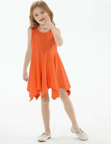 Miniatura 4 de Noomelfish Vestido de verano de algodón sin mangas con dobladillo de pañuelo para niñas (3-12 años)