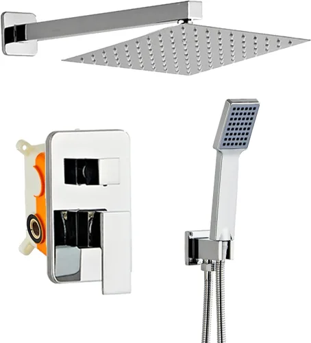 Miniatura 7 de Sistema de ducha de 8 pulgadas con caño de bañera, juego de grifería de ducha negra para baño, cabezal de ducha cuadrado de alta presión