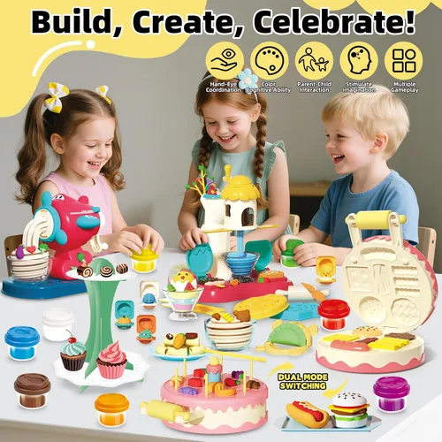 Miniatura 2 de Kaelinda 77 piezas 4 en 1 juegos de plastilina para niños de 2 a 4 a 8 años, kit de herramientas de accesorios de plastilina, helado, pastel