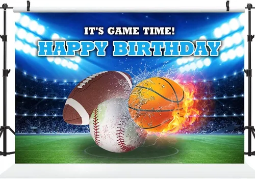 Miniatura 2 de Ticuenicoa Telón de fondo de cumpleaños deportivo de 5 x 3 pies para niños, fútbol, baloncesto, béisbol, cumpleaños, fondo de cumpleaños para niños