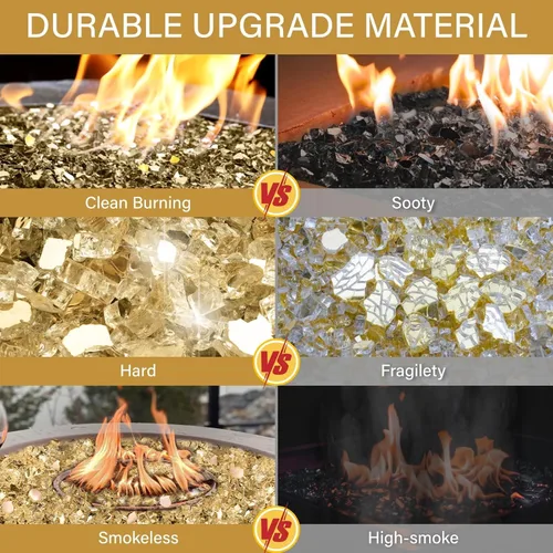 Miniatura 70 de NUPICK Vidrio de Fuego de 5 Libras, Vidrio Brillante para Fogata de 1/2 Pulgada, Roca de Vidrio Templado para Fogata para Propano o Gas Natural