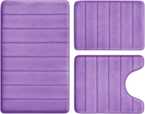 Miniatura 13 de BYSURE Juego de 3 tapetes de baño de espuma viscoelástica color gris, antideslizantes, extra suaves, absorbentes, lavables a máquina y secos