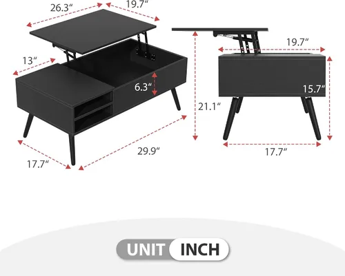 Miniatura 2 de Mesa de centro moderna con tapa elevadora con almacenamiento oculto para sala de estar, mesa de piso con elevador, mesa central de madera