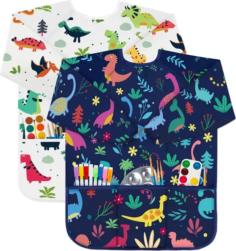 Miniatura 14 de Bassion Kids Art Smock, Toddlers Painting Aprons Colorful Waterproof Children Artist Smock Age 2-8 Years Gifts