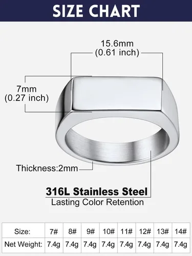 Miniatura 6 de Bandmax Anillos de sello para hombre, acero inoxidable, chapado en oro de 14 quilates, negro, minimalista, simple, anillo para hombres y mujeres