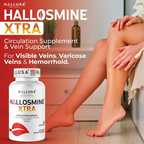 Miniatura 7 de Hallosmine Xtra - Soporte para la circulación y las venas, diosmina hesperidina y castaño de indias 850 mg + crema de piernas gratis, pies