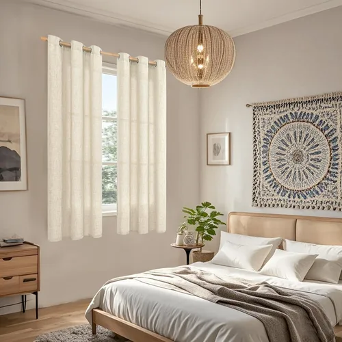 Miniatura 2 de BGment Cortinas de Lino Beige de 63 Pulgadas de Largo 2 Paneles - Tratamientos para Ventanas con Textura de Arpillera Filtrantes de Luz Cortinas