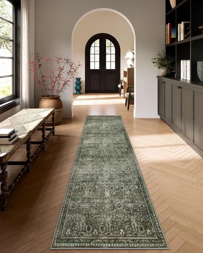 Miniatura 18 de Alfombras Lahome de color verde oscuro para pasillo de 2x10, alfombra lavable resistente a manchas para cocina de 10 pies, alfombra antideslizante