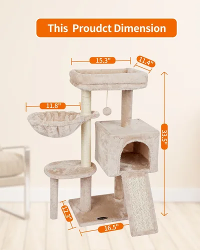 Miniatura 7 de FISH&NAP Lindo árbol para gatos, torre para gatos de interior, condominio de sisal, postes rascadores con plataforma de salto, muebles para gatos
