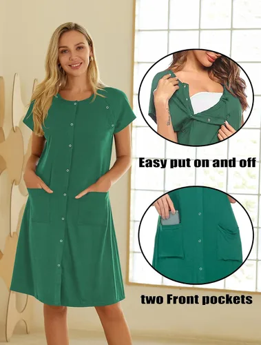 Miniatura 3 de Ekouaer Vestido de enfermería 3 en 1 para el partopartohospital, camisón de maternidad para lactancia materna con botón S-XXL
