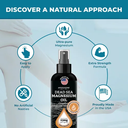 Miniatura 4 de Aromasong Spray de Magnesio Pomelo - Fuerza Extra (23 mg en cada pulverización) 8 Oz - Aceite de magnesio natural y puro en spray - Fabricado