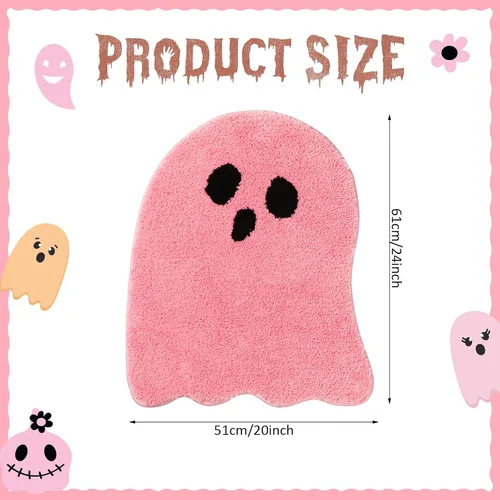 Miniatura 2 de Nuanchu Alfombra de baño con forma de fantasma rosa, bonita alfombra de baño de Halloween, alfombra de ducha estética de microfibra para Halloween