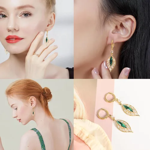 Miniatura 5 de EXTREE Aretes de diamantes de imitación para el día de San Valentín para mujer, aretes de diseño plateado y oro rubí