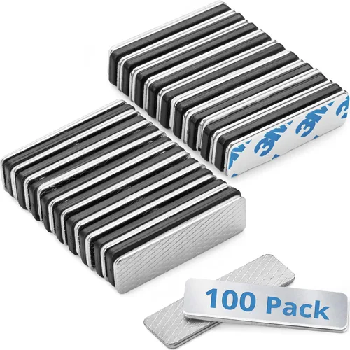 EcoEarth Imanes adhesivos de dos piezas para etiquetas de nombre (100 soportes para insignias, 1.75 x 0.5 pulgadas) con 3 imanes de neodimio extra