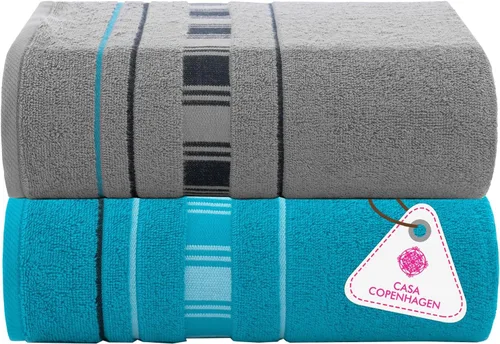 Miniatura 8 de CASA COPENHAGEN Juego de 6 toallas de palomitas de maíz, color azul polvoriento, 21.16 oz/m², 2 toallas de baño, 2 toallas de mano y 2 toallas