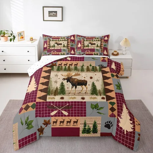 Miniatura 14 de Erosebridal Juego de edredón rústico de ciervos para niños, adolescentes y adultos, juego de ropa de cama tamaño individual con temática de caza