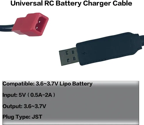 Miniatura 4 de Cable de carga USB de 3.7 V con enchufe JST de 2 pines compatible con automóvil RC, avión, tanque, barco y otros juguetes de control remoto