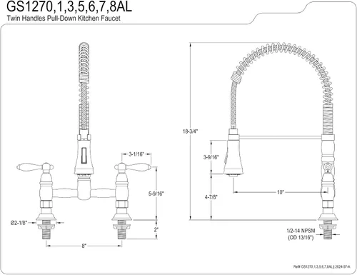 Miniatura 7 de Kingston Brass GS1273AL Heritage - Grifo de cocina con rociador extraíble, latón antiguo, 14.13 x 10 x 18.75 pulgadas