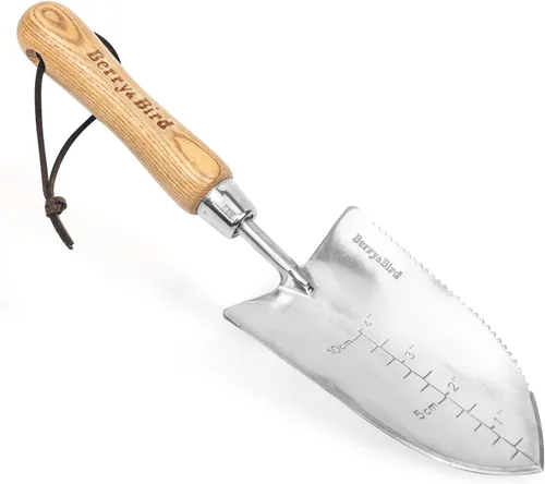 Miniatura 13 de Berry&Bird Cuchara de tierra de gran tamaño, de acero inoxidable con mango de madera, cuchara de pala de mano multifunción para trasplantar, plantar