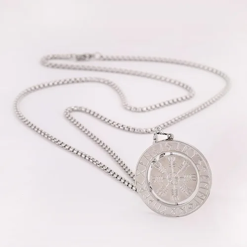 Miniatura 2 de Collar con colgante de amuleto nórdico de los vikingos nórdicos Vegvisir RUNE, collar de acero inoxidable con colgante extraíble joyería original