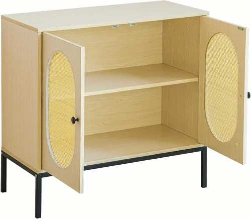 Miniatura 6 de Dolonm Armario de almacenamiento, aparador de madera con puertas ovaladas de ratán, armario de licor de bar, organizador de piso decorativo