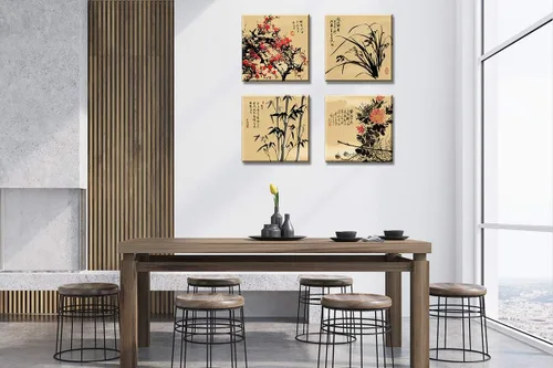 Miniatura 2 de JiazuGo Decoración asiática, pintura china, arte de pared oriental rojo ciruelo flor lienzo cuadros para dormitorio, decoración estética de pared