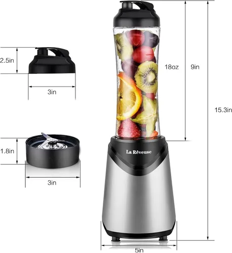 Miniatura 5 de La Reveuse Licuadora de batidos de 1000 W (negro) + licuadora personal La Reveuse 300W (SIlve)