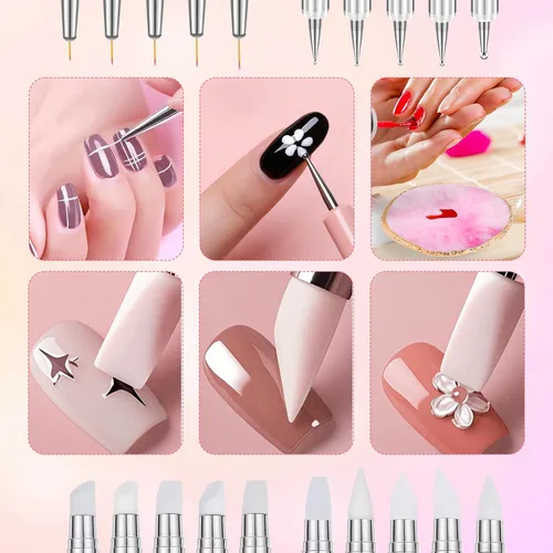 Miniatura 6 de BESARME 11 herramientas de arte de uñas, paleta de arte de uñas con 5 bolígrafos de escultura artística de uñas y bolígrafo de puntos de 2 vías
