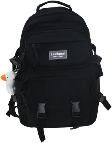 Moda hombres mochila impermeable nylon mochila kawaii mujeres bolsa de viaje de alta capacidad bolsillos laterales, Negro -, Mochilas de mochila