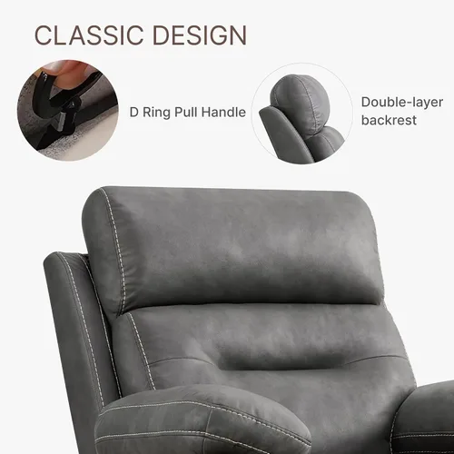 Miniatura 5 de KISLOT Silla reclinable de cuero manual, sofá balancín para adultos con brazo acolchado para sala de estar, dormitorio, asiento de cine en casa