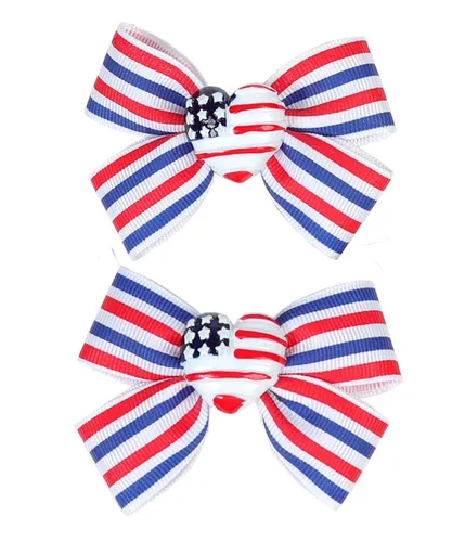 Miniatura 9 de TSFJ47 - Pinzas para el cabello con bandera estadounidense, lazos patrióticos de grogrén, color rojo, blanco y azul, accesorios para el 4 de julio