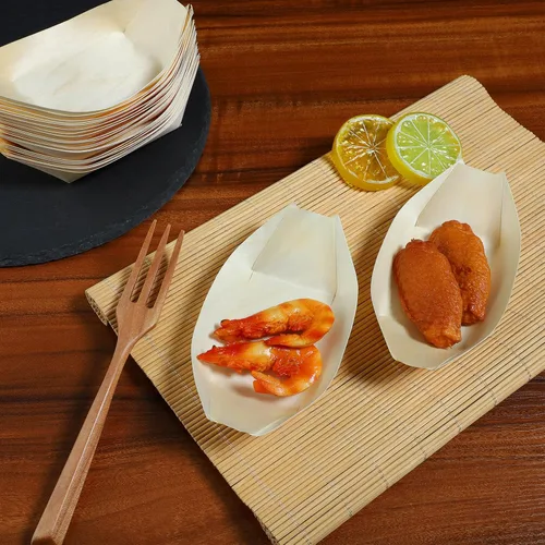 Miniatura 6 de Hemoton 100 botes desechables de bambú para sushi, bandeja de madera biodegradable, 5.5 x 3.14 x 1.57 pulgadas, 100 piezas, para sushi, aperitivo
