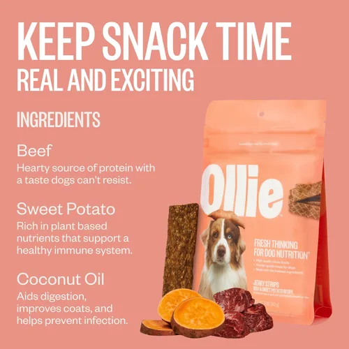Miniatura 4 de Ollie Paquete Variado de Golosinas Jerky para Perros, Paquete de Pollo y Manzana y Carne de Res y Batata Dulce, Completamente Natural, Saludable