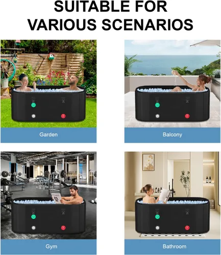 Miniatura 8 de HotMax Bañera de hielo XXL de punto caído para recuperación de 216 galones, compatible con enfriadores de agua, bañera fría con tapa aislada, bañera