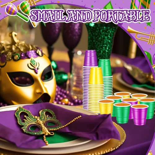 Miniatura 5 de Roshtia Paquete de 100 vasos desechables de 2 onzas, vasos de chupito de Mardi Gras, pequeños vasos de plástico para Navidad, fiesta de Año Nuevo