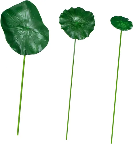 Miniatura 6 de Yardwe 1 juego de hoja de loto simulada con varilla, almohadilla de lirio flotante artificial, adorno de hojas falsas, tallos para flores