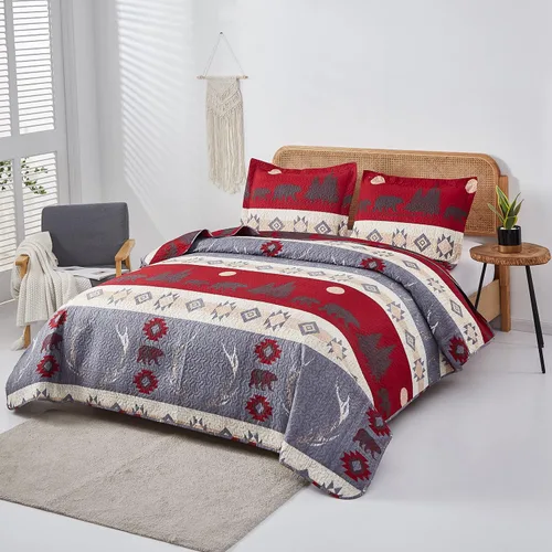 Miniatura 2 de Ycosy Lodge Bear - Juego de edredón de oso tamaño matrimonial/queen, colcha rústica, colcha reversible, juego de ropa de cama ligera con estampado