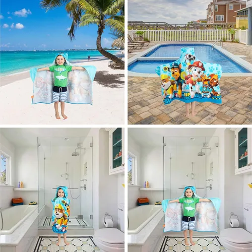 Miniatura 6 de Franco Kids - Toalla con capucha de algodón suave para baño o playa, 24 x 50 pulgadas, Paw Patrol, azul Paw Patrol - Niño