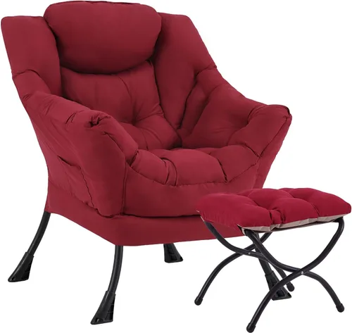 Miniatura 10 de Silla perezosa con otomana, silla de descanso moderna y grande con reposabrazos y reposapiés, silla de lectura con otomana, silla de sofá de ocio