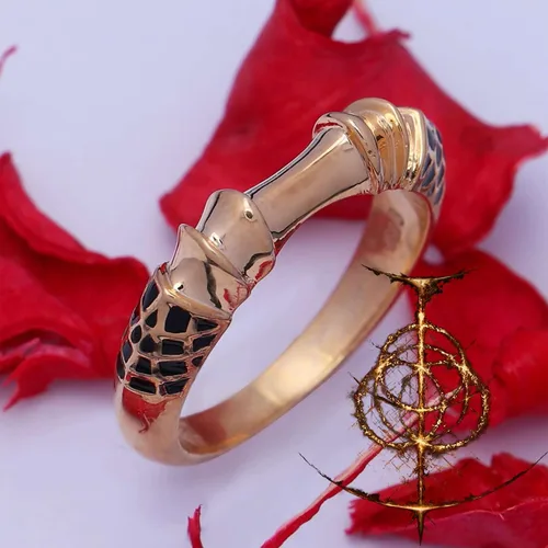 Miniatura 2 de Anillo Elden con silbato de corcel espectral de anime negro de plata 925 con acabado de oro amarillo
