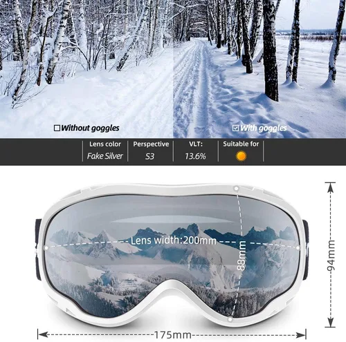 Miniatura 2 de Gafas de esquí para esquí, snowboard, motos de nieve para hombres, mujeres y adultos, antivaho 100% protección UV A2-marco blanco brillante/lente
