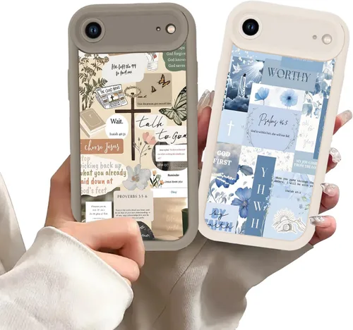 Miniatura 11 de Paquete de 2 fundas protectoras para iPhone 13 de 6.1 pulgadas con versículo bíblico de Jesús y cruz cristiana floral, para mujeres y niñas, funda